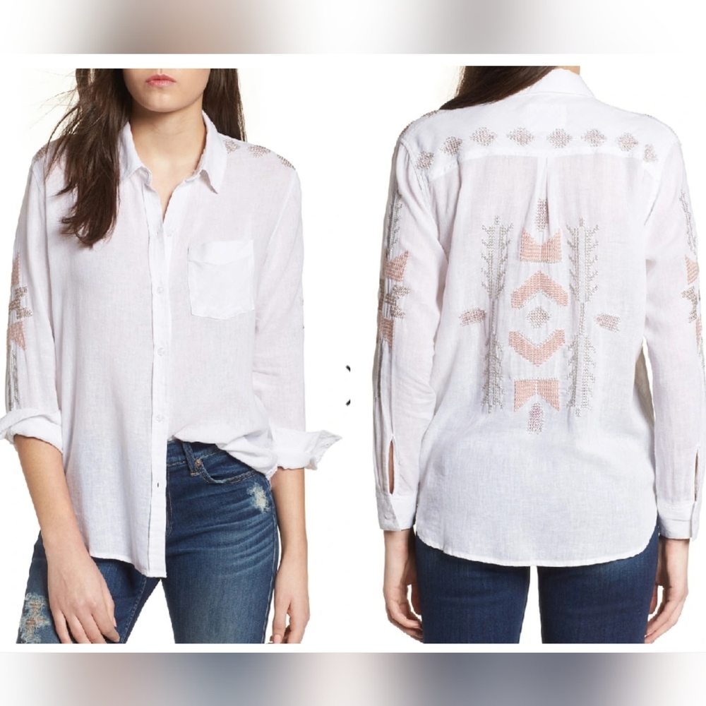 Rails Charli Embroidered Linen Blend Button Up Sh… - image 1